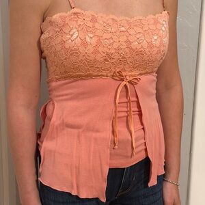Bebe Peach Lace Trim Women Top